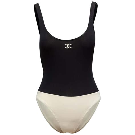 chanel one piece swimsuit black and white|CHANEL .